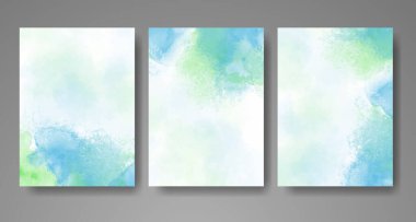 Parlak renkli vektör suluboya arkaplanlı kartlar. Randevunuz, kartpostalınız, afişiniz için tasarım.