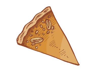 El yapımı turta dilimi, renkli fındıklar ve monokrom versiyonu. Fırın tasarımı, menü, kafe dekorasyonu, şenlik projeleri, sonbahar ve şükran günü yemek çizimleri için mükemmel..