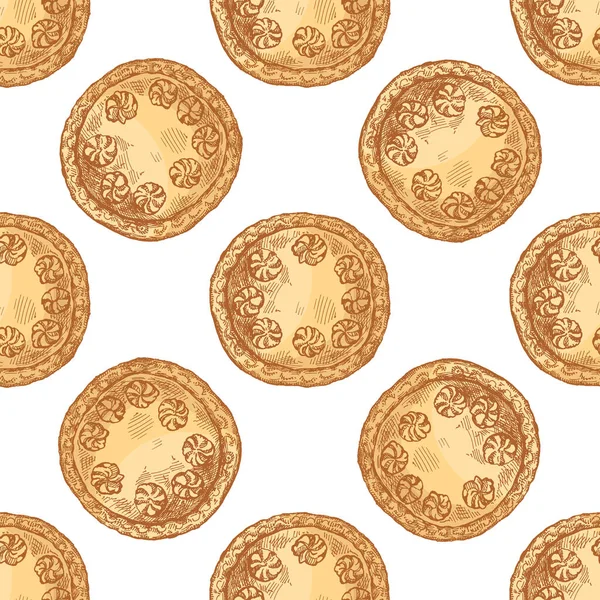 Dekoratif kabuklu, izole edilmiş vektör illüstrasyonu, fırın projeleri, kafe menüsü, şenlikli yemekler ve retro mutfak tasarımı için ideal el yapımı dikişsiz turtalar..