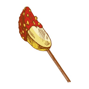 Karamel kaplama ve fındık kaplama, ambalaj, ambalaj, retro sonbahar festivali ve şenlikli sezonluk gıda tasarımı projesi için mükemmel..