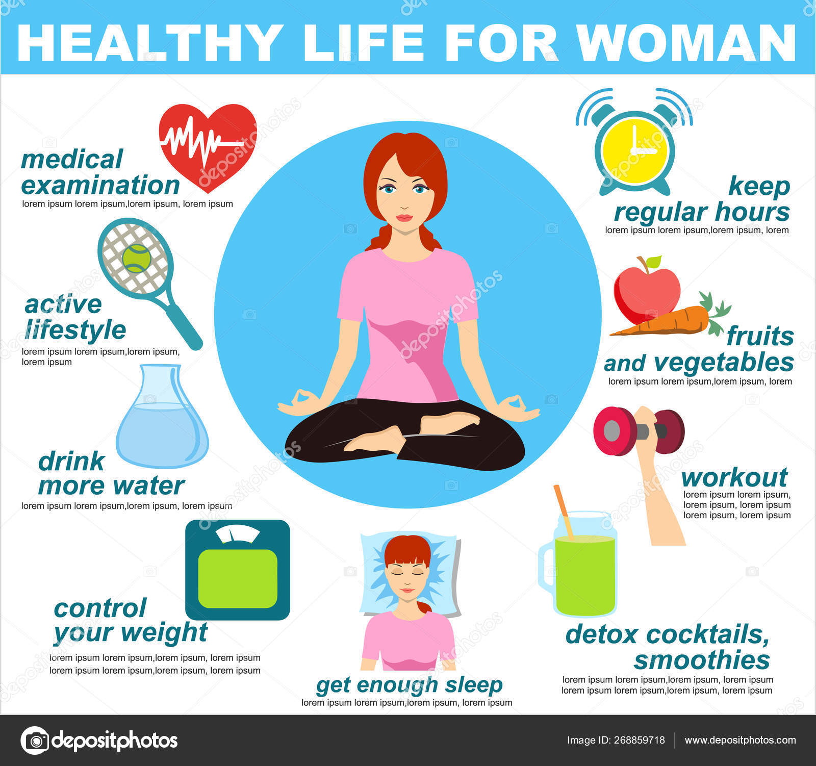 Woman Healthy Lifestyle Infographics Fitness Healthy Food ...
