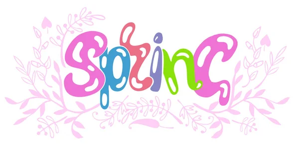 Hola Primavera Mano Bosquejado Logotipo Icono Tipografía Insignia Letras Temporada — Archivo Imágenes Vectoriales
