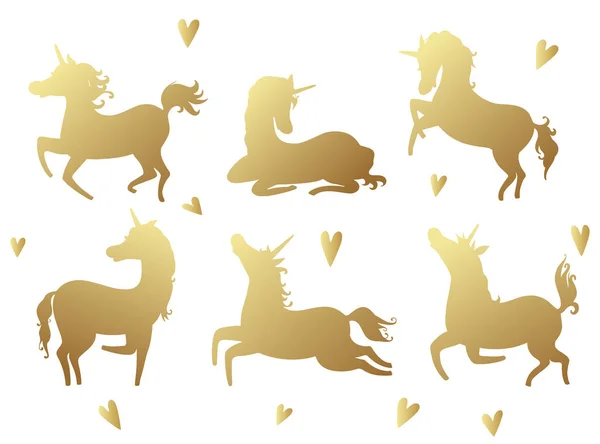 Einhorn Silhouette Vektor Illustrationsset Goldenes Magisches Einhorn Mit Stern Auf — Stockvektor