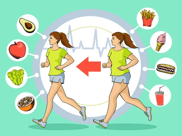 Futás Jogging Nők Egészséges Életmód Futó Illusztráció Női Étrend Egészséges — Stock Vector