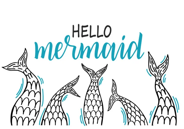Ahoj Mořská Panna Mořskou Komorkou Rybami Ilustrace Ocasu Mořské Víly — Stockový vektor