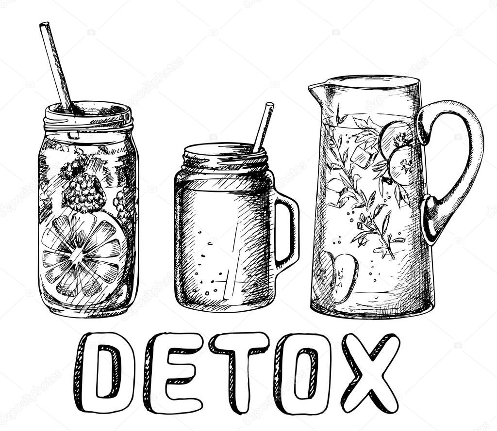 Set de batidos en diferentes platos. Superfoods and health or detox