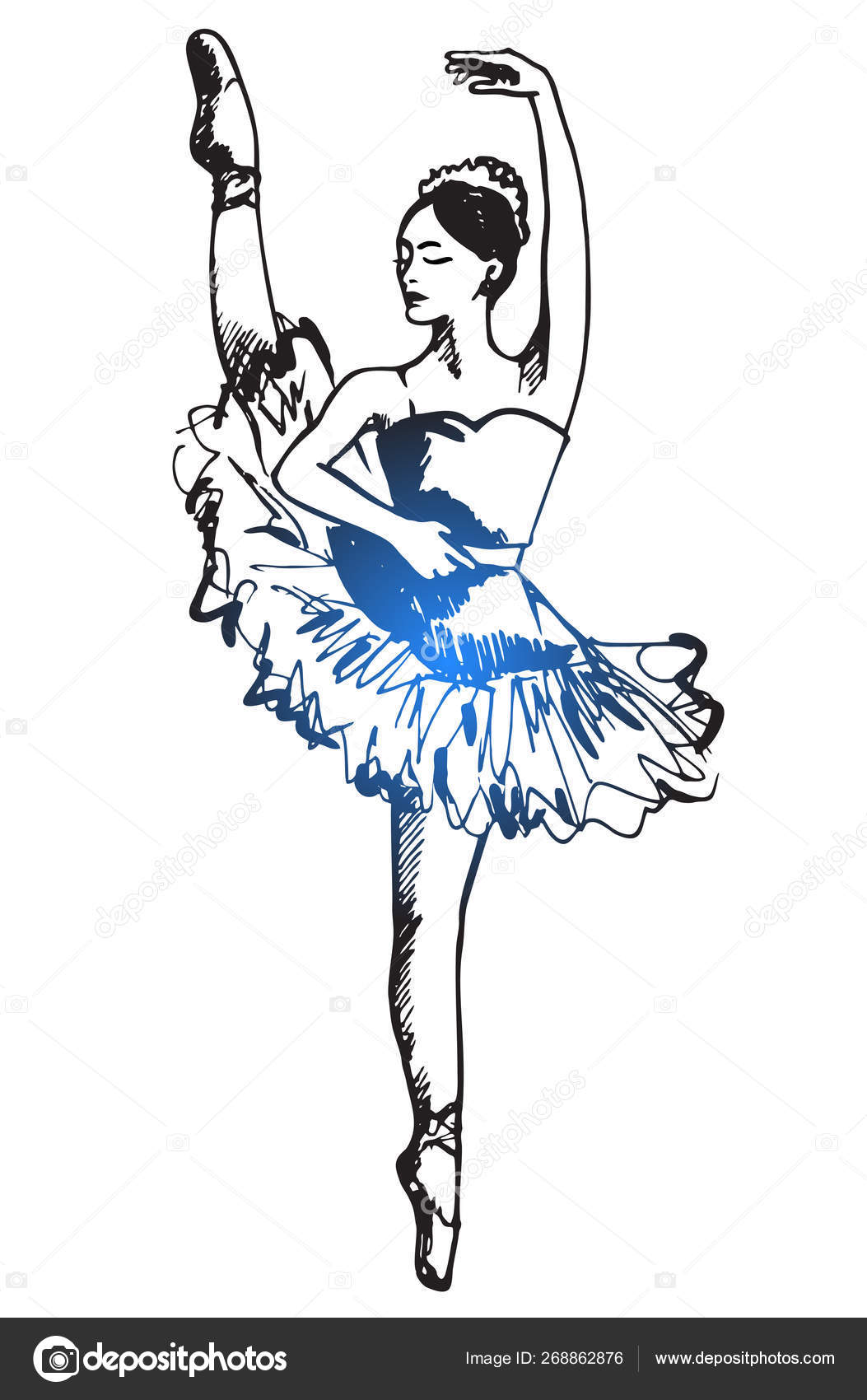 Bailarina De Ballet Mujer Color Dibujo Grabado Vector Ilustración.  Imitación De Estilo De Tablero De Rascar. Imagen Dibujada A Mano En Blanco  Y Negro. Ilustraciones svg, vectoriales, clip art vectorizado libre de