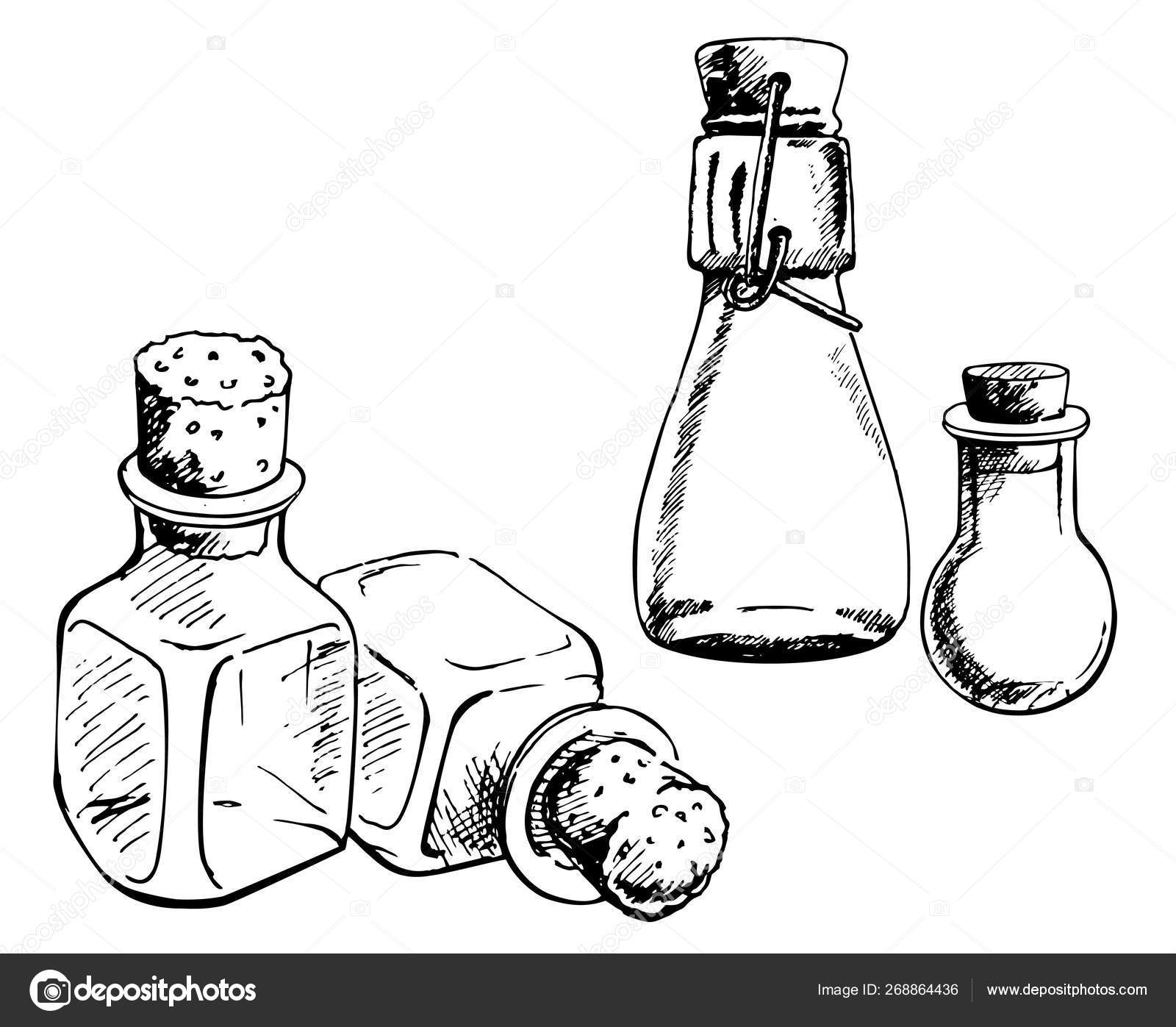 Set Empty Glass Jars Bottles Various Shapes Sketch Hand