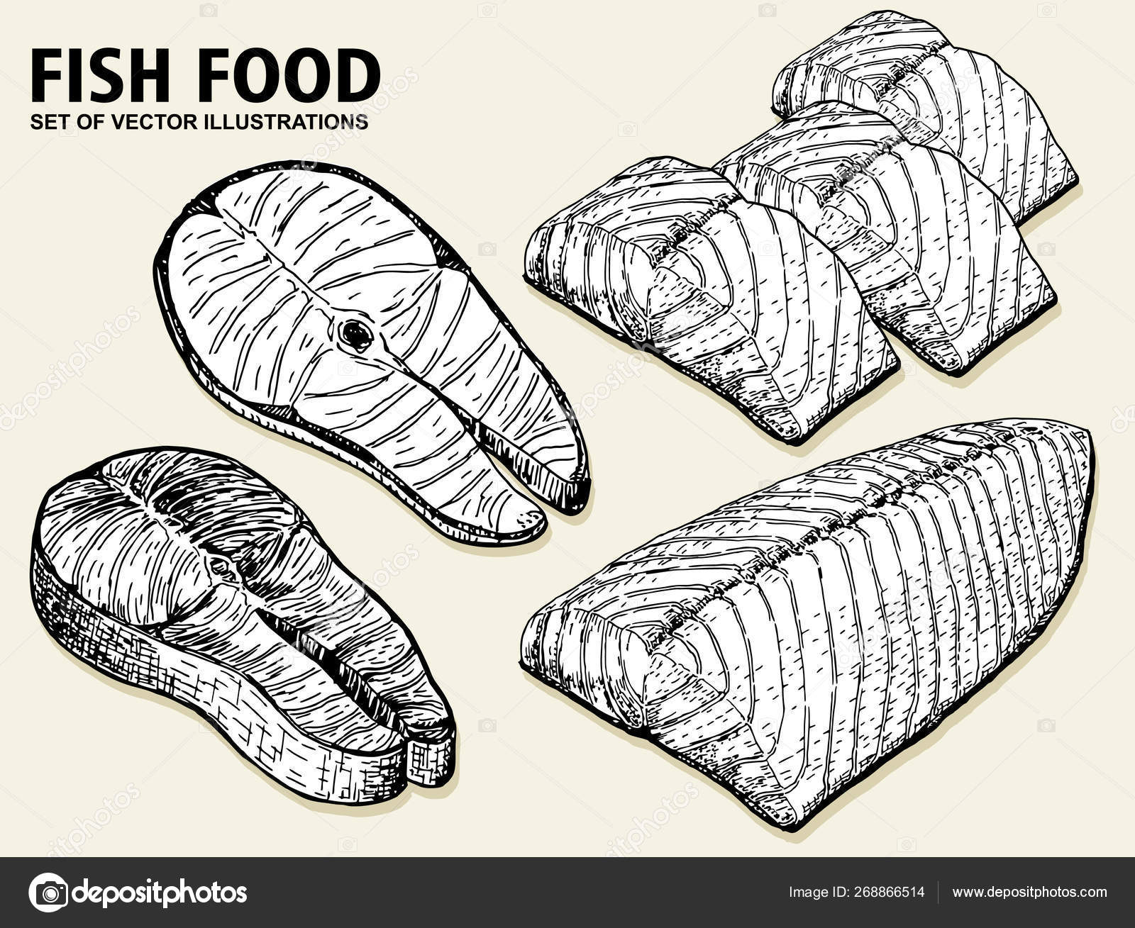 Fish Fillet Pieces Salmon Sketch Vector Illustration Stock Vector by  ©luisvv 268866514