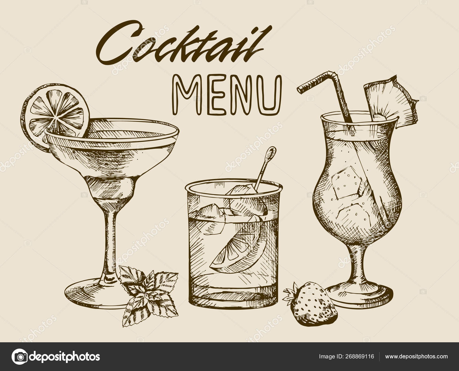 Cocktail Menu Design Background Vector Hand Drawn Set Cocktails Alcohol  Stock Illustration by ©luisvv #268869116