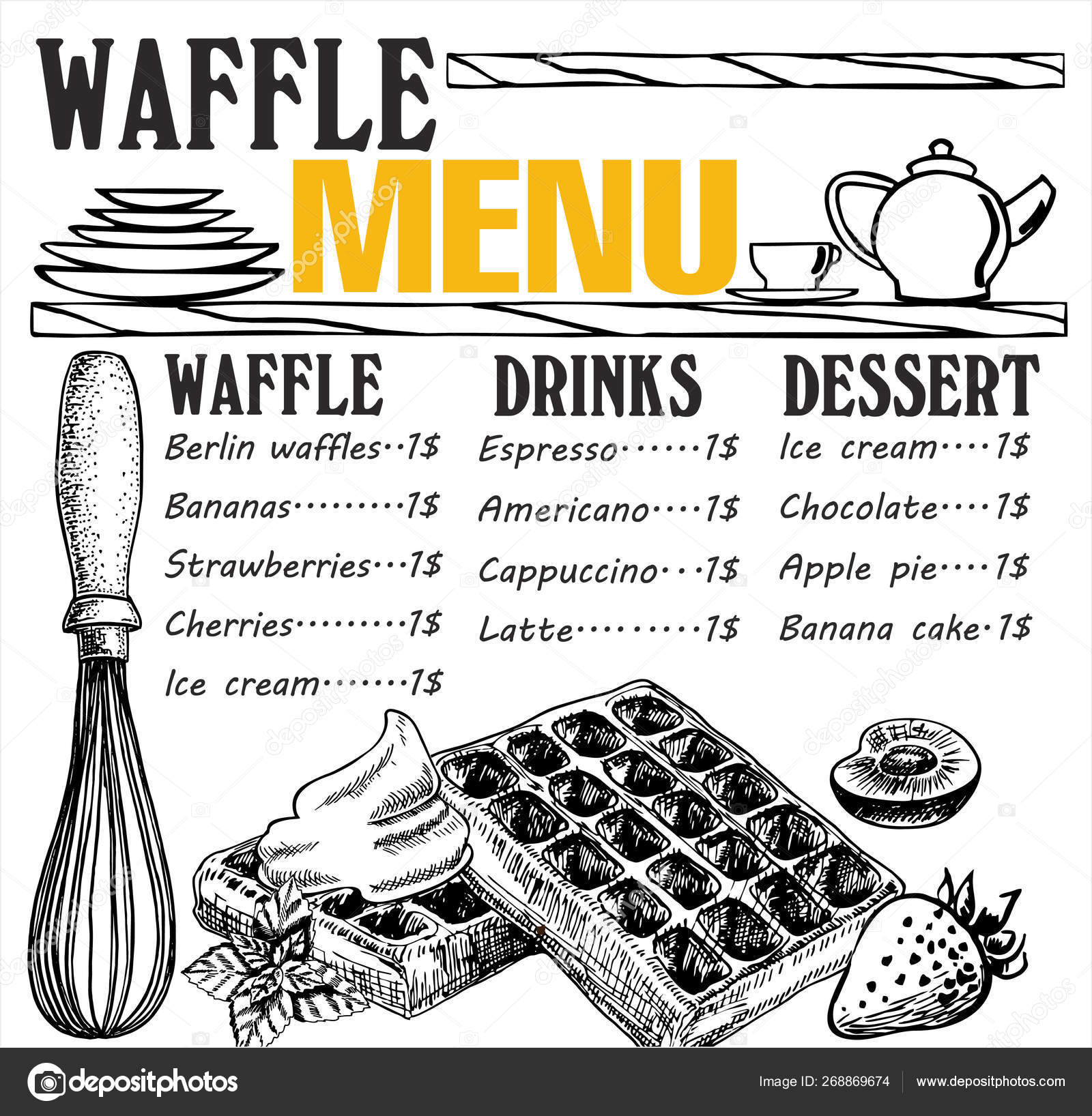 Waffles Crepes Restaurant Menu Vector Pancake Food Flyer Bar Cafe Stock Vector Image by ©luisvv