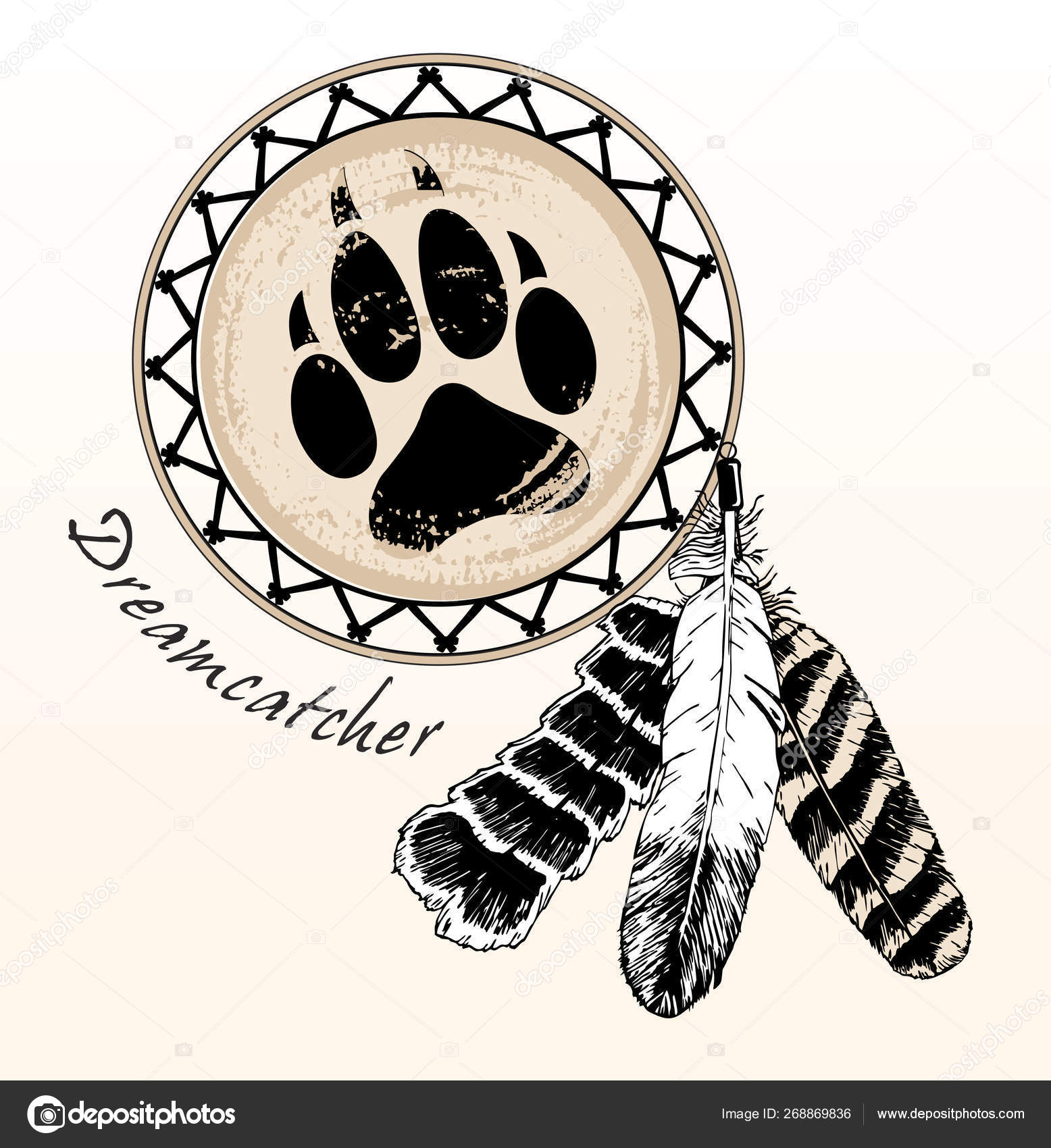 Dream Catcher Feathers Bear Paw Print Line Art Style Hand Stock Vector  Image by ©luisvv #268869836