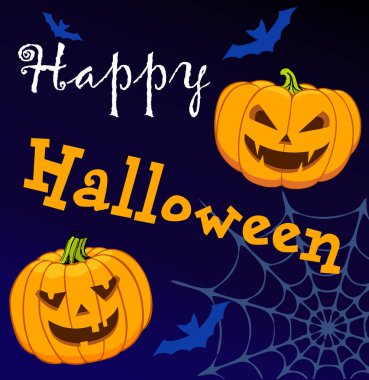Kabak, örümcek ağları, yarasalar ile halloween parti tasarım şablonu dekorasyon. Cadılar Bayramı arka plan. Vektör düz Illustration. Cadılar Bayramı gece partisi. 