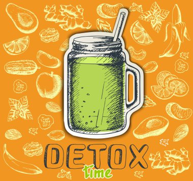 Detoks zamanı. Detox kokteyl, Detox Smoothie, detoks suyu. Sağlıklı yaşam tarzı. 