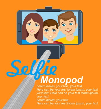 Monopod Selfie. Selfie çubuğu kavram vektör illüstrasyon 
