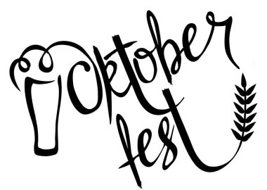 Oktoberfest kartı. Festivalin elle çizilmiş yazısı. Mürekkep illüstrasyon. Modern fırça kaligrafisi. Beyaz arka planda yalıtılmış.