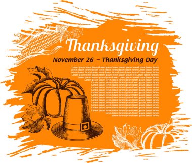 Şükran Günü. Elle çizilmiş vintage illüstrasyonlar. Şükran Günü arka plan 