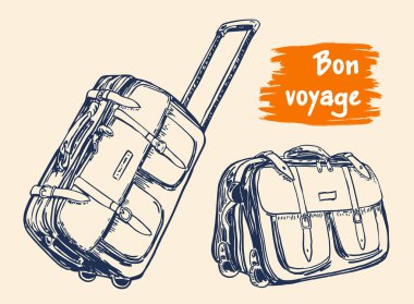 İki bavul vektör kroki tarzı illüstrasyon. Seyahat ve turizm. İyi yolculuklar 