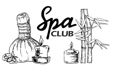 Spa kulübü, sağlıklı stüdyo logo şablonu, sağlıklı yaşam merkezi el çizilmiş vektör İllüstrasyon için amblem 