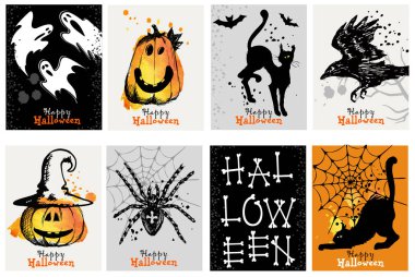 Cadılar Bayramı kartları ve afiş. Halloween parti davetiye ve tebrik kartı, Flyer, afiş, poster şablonları