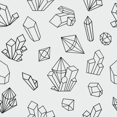 Kristal Dikişsiz desen. Gri arka planda çizgiler çizilmiş kristal ile Dikişsiz desen. Geometrik doku, elmas ve kristal Illustration