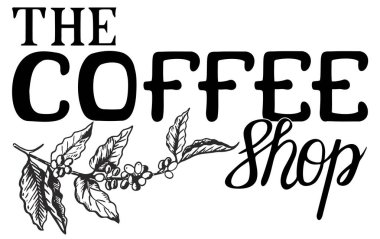 Yazı ile Kahve Dükkanı Logosu. Kahve dükkanı etiketi