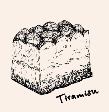 Tiramisu el çizilmiş vektör illüstrasyon. Retro tarzı. İtalyan tatlısı tiramisu. 
