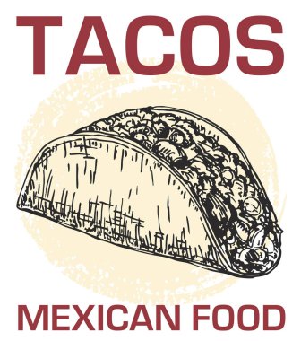 Taco. Meksika yemeği. Geleneksel Meksika mutfağı. Yalıtılmış nesne. Vektör çizim