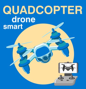 Kamera vektörlü drone. Kurgusal quadcopter uçan vektör kavramı. Quadcopter kontrolü