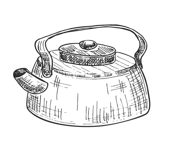 Zeltkessel Sketch Topf Kochendes Wasser Tee Campingkonzept Vektor Illustration Kann — Stockvektor