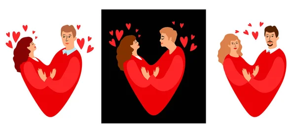 Love Couples Happy Cartoon Young Couple Love Set Beautiful Men — Stock Vector