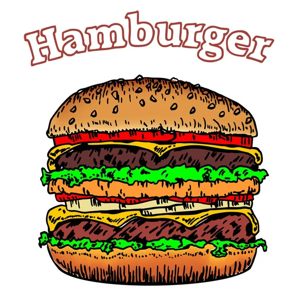 Hambúrguer Vetorial Estilo Esboço Mão Velha Desenhado Imitação Gravura Hambúrguer — Vetor de Stock