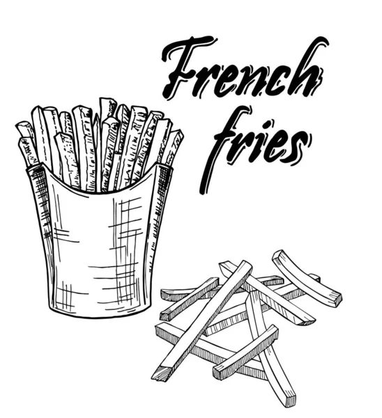 Franse Frietjes Illustratie Vector Tekening — Stockvector