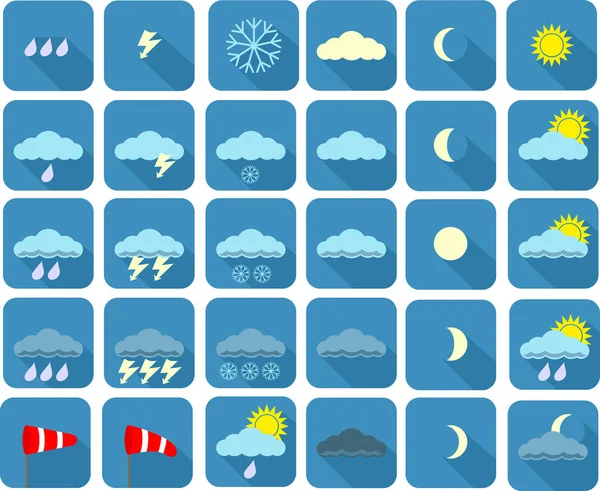 Набор Значков Погоды Плоские Погодные Условия Иллюстрации Элементы Облака Солнце — стоковый вектор