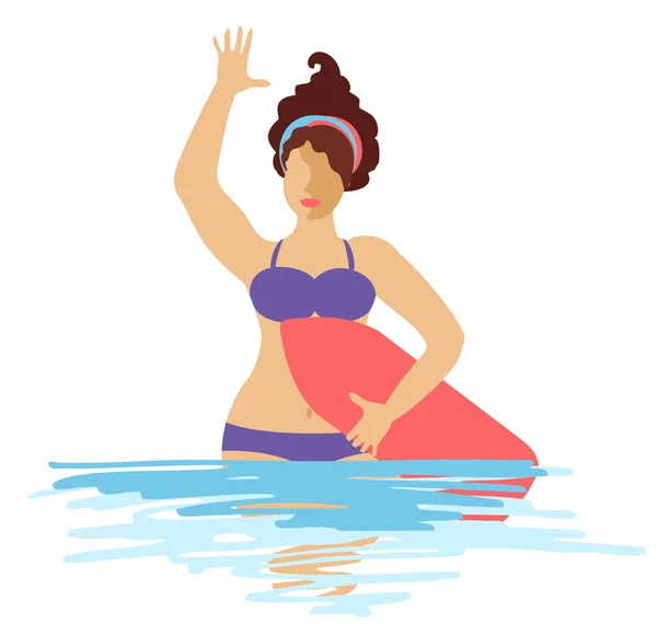Girl with a surfboard. Vector concept design on summer beach holidays water sport and activities.