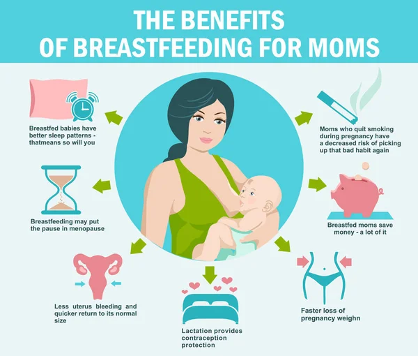 Benefici Dell Allattamento Mamme Modello Infografico Maternità Infografica Sui Fatti — Vettoriale Stock