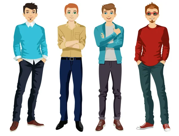 Hombres Guapos Vestidos Estilo Masculino Moderno Ilustración Vectorial Listos Joven — Vector de stock