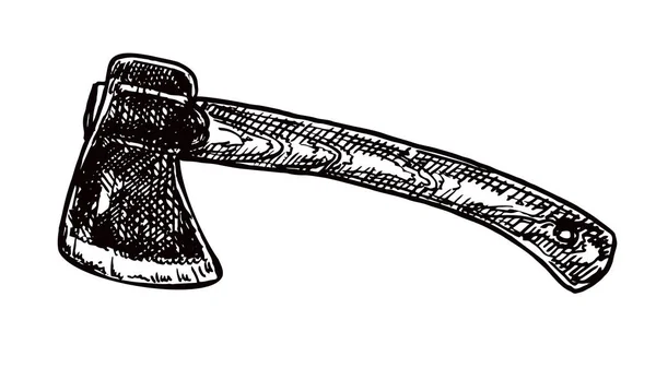 スケッチ ベクトル イラストレーション 手描きの斧スケッチシンボルは 白い背景に分離されています キャンプ要素 — ストックベクタ
