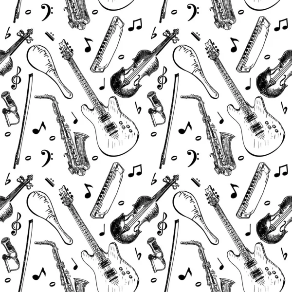 Musical Instruments Seamless Pattern Music Seamless Pattern — Stock Vector