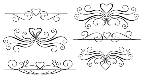 Hochzeitsvignetten Romantische Vignetten Vektorsammlung Handgezeichneter Ränder Skizzenstil Herzen Und Abstrakte — Stockvektor