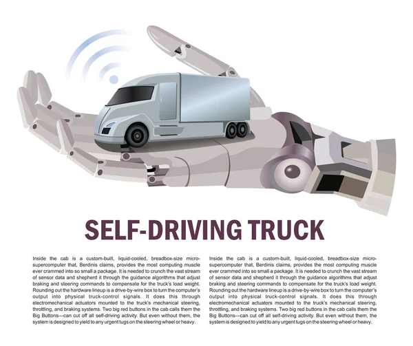 Zelfrijdende Truck Autonome Vrachtwagen Onbemande Voertuigen Kunstmatige Intelligentie Regelt Autonome — Stockvector