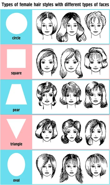 Cabello Forma Cara Peinados Femeninos Para Diferentes Tipos Cara — Vector de stock