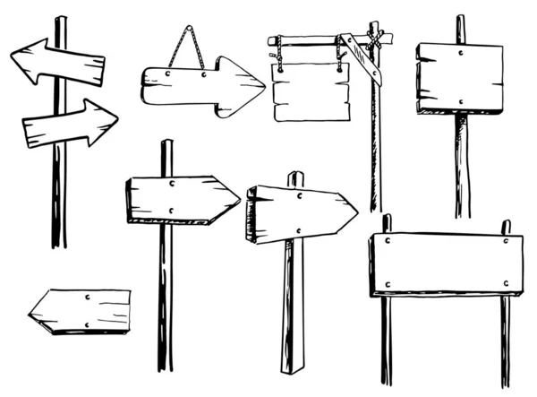 Ilustracja Doodle Drewniane Drogowskazy Strzałki — Wektor stockowy