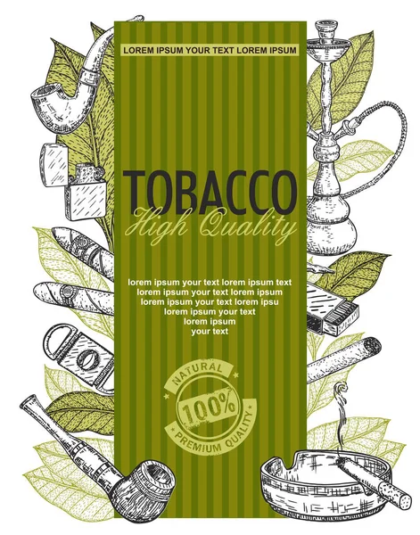 Handgezeichnete Plakate Mit Tabak Und Raucherkollektion Skizze Hintergrund Mit Zigaretten — Stockvektor