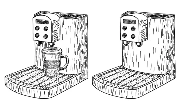 Kaffemaskin Svart Handritad Skiss Isolerad Modern Kaffebryggare Vintage Graverad Stil — Stock vektor