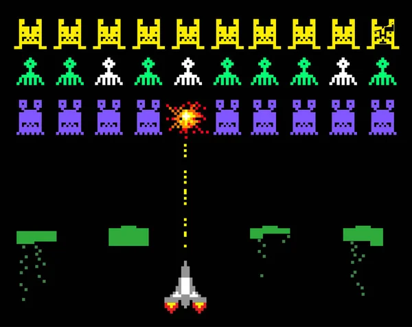 Kosmisk Invaders Spel Pixel Space Invader Ställa Retro Stil Videospel — Stock vektor