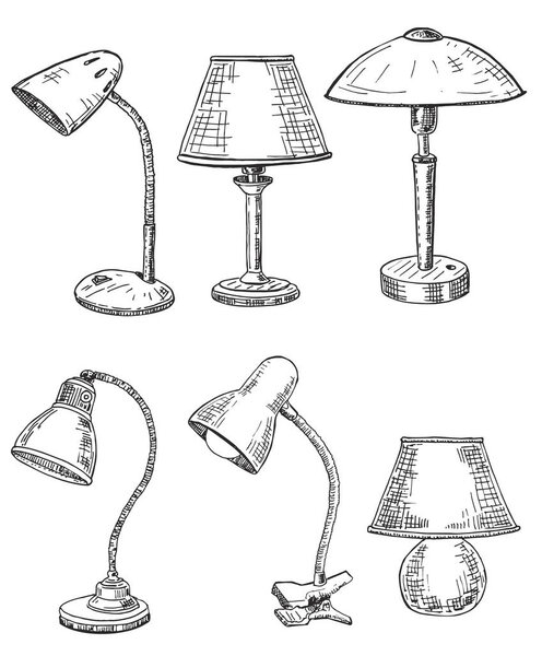 Свет и лампы набросок. Готово. Векторный набор различных ламп ручной работы. Набор лампочек
. 