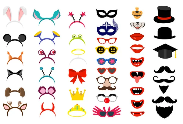 Vektor Gesichtsmasken Und Clownsnase Und Brille Vintage Party Hüte Und — Stockvektor