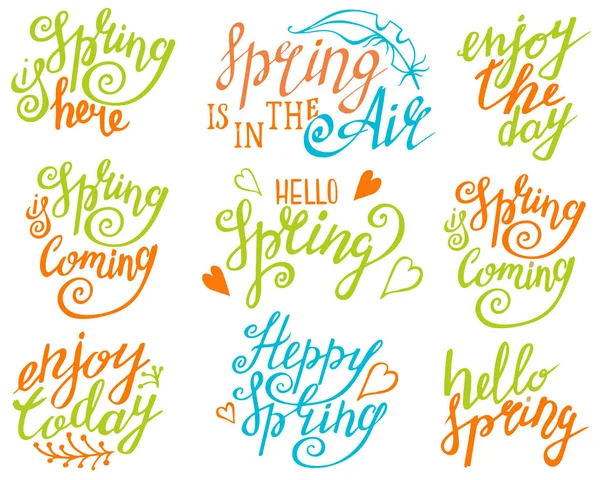 Conjunto Vectorial Letras Pincel Resorte Escritas Mano Hola Primavera Colección — Archivo Imágenes Vectoriales