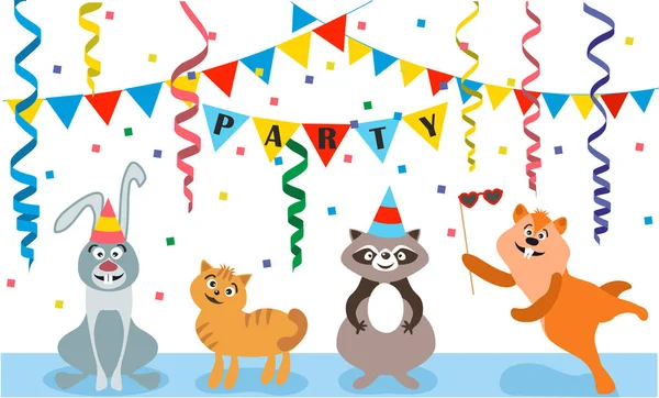 Festa Dos Animais Conjunto Animais Desenhos Animados Bonitos Para Projeto — Vetor de Stock